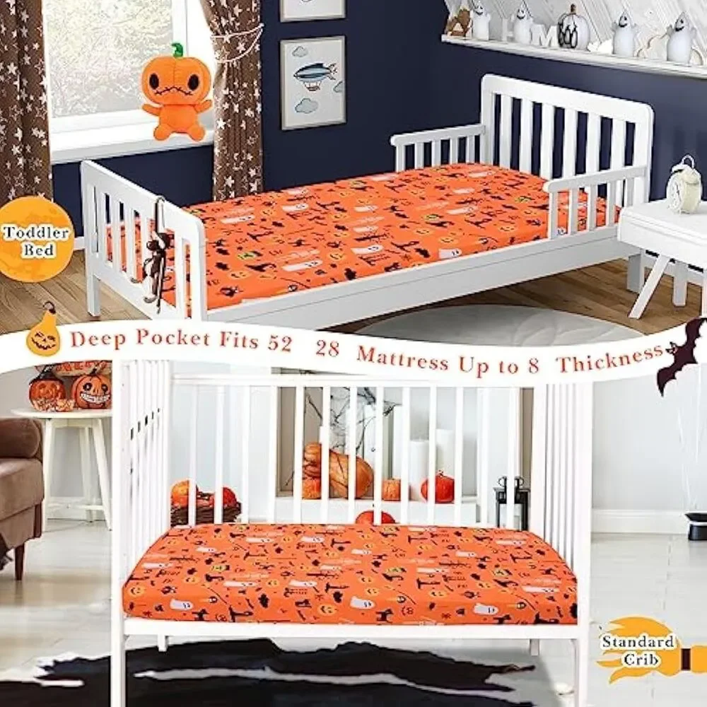 Halloween Fitted Crib Sheet for Standard Crib, Toddler Mattresses, 52x28 inches